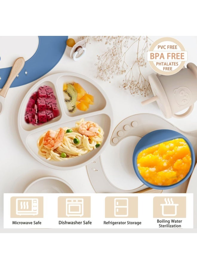 أل أيه بريشوس مجموعة سيليكون لإطعام الأطفال | مستلزمات الفطام الذاتي للأطفال تتضمن أوعية شفط وأطباق مقسمة، ومريلة قابلة للتعديل، وأدوات طعام للأطفال (ملاعق وشوك)، وكوب | أساسيات تغذية الأطفال - Image 5